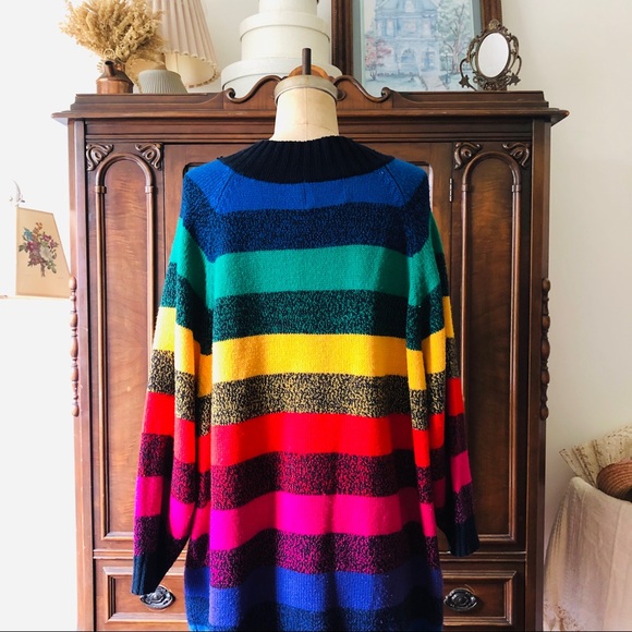 VINTAGE 80s Rainbow Tunic Sweater Venezia - Picture 2 of 5